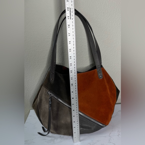 Innue Patchwork Italian Leather Hobo Tote Suede & Leather Shoulder Bag - Picture 4 of 9